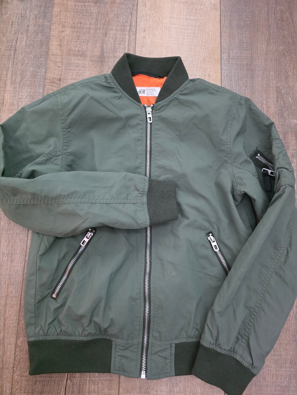H&M Boys Olive Green Bomber Jacket - Size 10/11